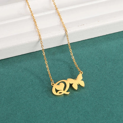 New Fashion 26 Initials Letter Pendant Butterfly Necklace