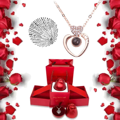 I Love You Projection S925 Necklace – 100 Languages with Rose Gift Box