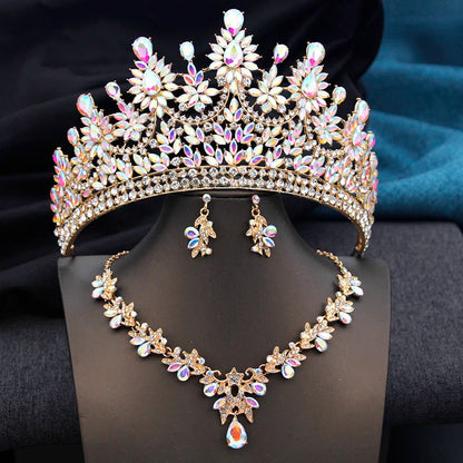 High Opal Pink Tiaras and necklace earrings Bridal Jewelry Sets for Women