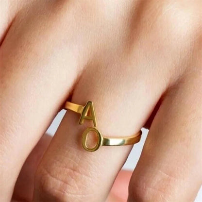 Uniqueura Stainless Steel Couple Rings Custom Gold Initial Ring Personalized