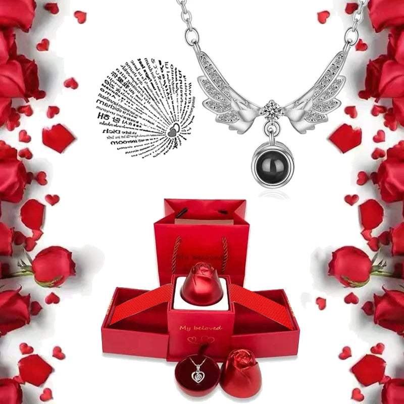 I Love You Projection S925 Necklace – 100 Languages with Rose Gift Box