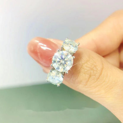 Luxury 3-Stone 2/4CT D Color Moissanite Ring for Women