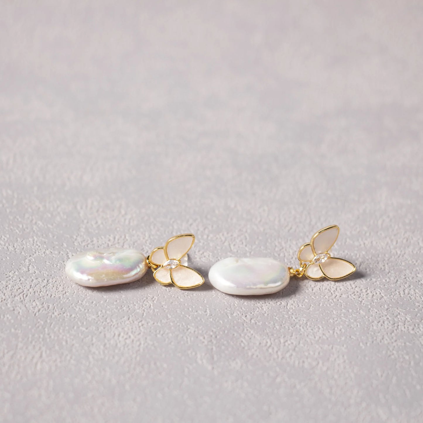 14K Gold Filled Baroque Pearl Butterfly Earrings