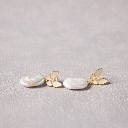 14K Gold Filled Baroque Pearl Butterfly Earrings