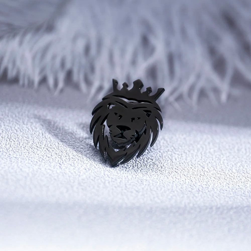 Crown Lion Men's Brooch Stainless Steel For Parties
