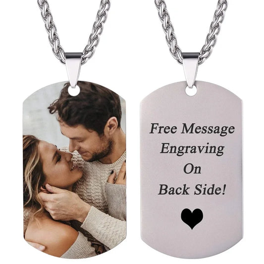 Custom Colorful Photo Necklace Stainless Steel - Personalized Engraved Text/Date Necklaces