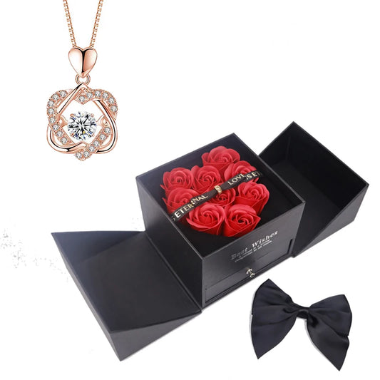 Heart Red Zircon Necklace with Luxury Love Rose Bow Gift Box