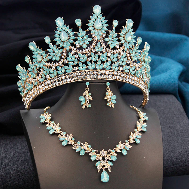 High Opal Pink Tiaras and necklace earrings Bridal Jewelry Sets for Women