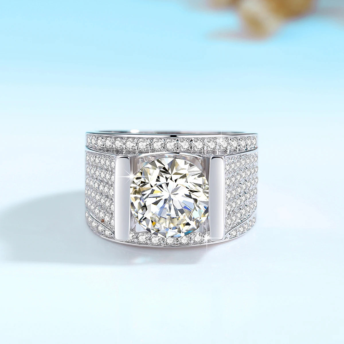 4CT, 10MM Moissanite Men’s Ring 925 Silver Hip Hop Jewelry With Certificate