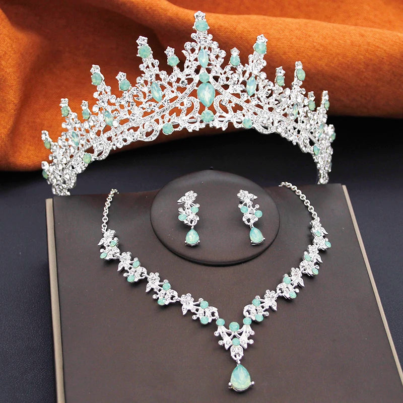 Elegant Bride Tiara and Necklace Earrings Set – 3 PCS Jewelry for Weddings Birthdays