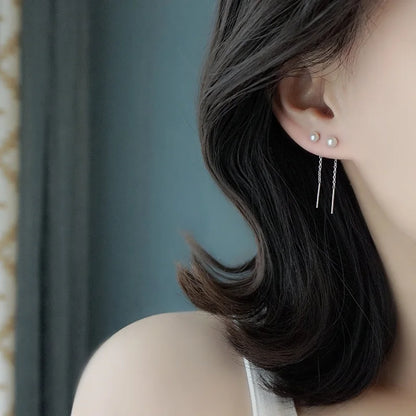 925 Sterling Silver Tassel Pearl Earrings – Elegant Korean Style for Women
