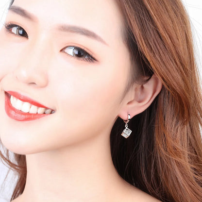 925 Sterling Silver Magic Cube Zircon Hoop Earrings