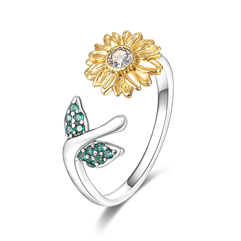 925 Silver Color with Blue Zircon Butterfly Leaf Flower Rings
