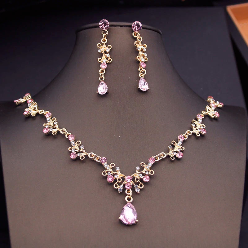 Green Crown Bridal Jewelry Set with Choker Necklace and Tiara for Weddings