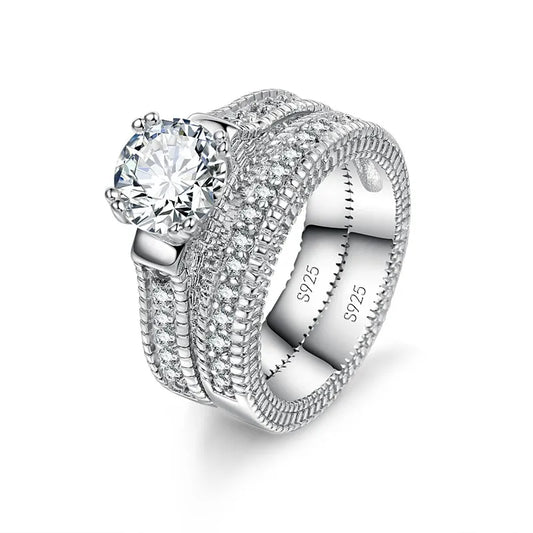 Elegant 925 Sterling Silver Couple Cubic Zircon Stone Rings