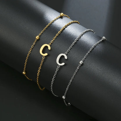 New Fashion A-Z Letter Double Layer Bracelets Simple Stainless