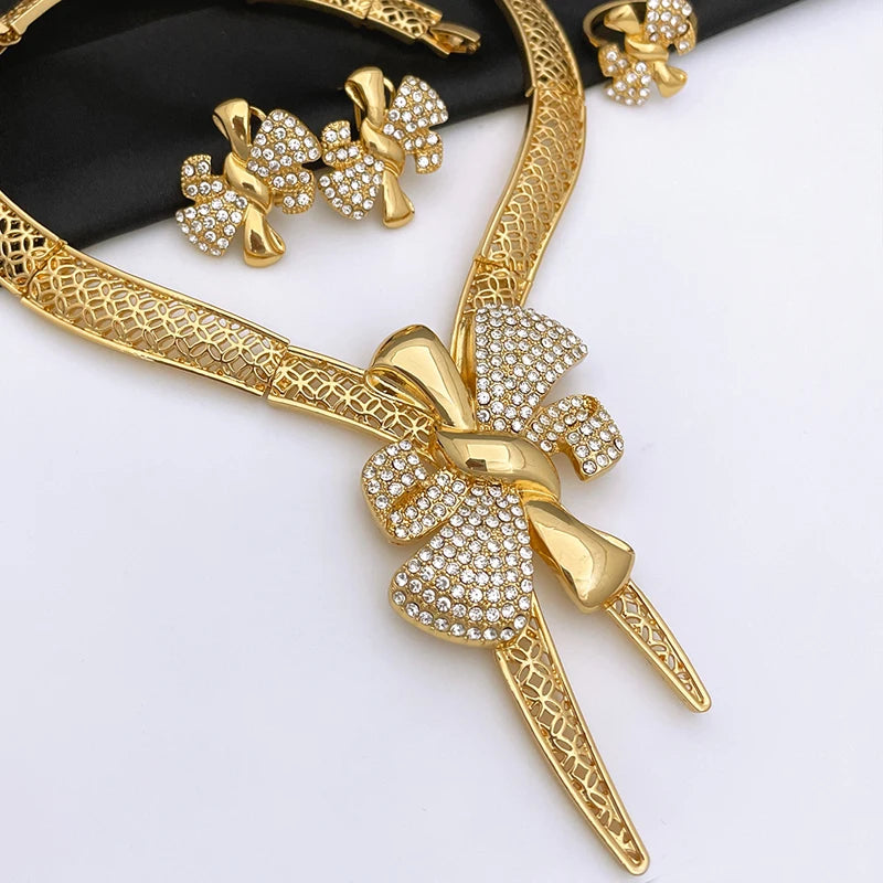 Italy 18K Gold Plated Women’s 4pcs  Bowknot Jewelry Classic Set
