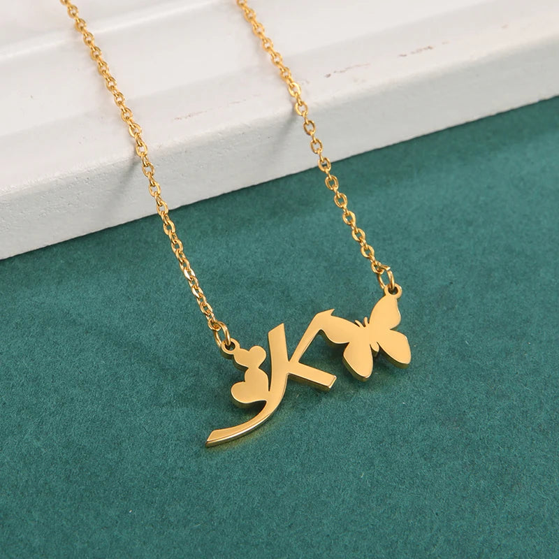 New Fashion 26 Initials Letter Pendant Butterfly Necklace