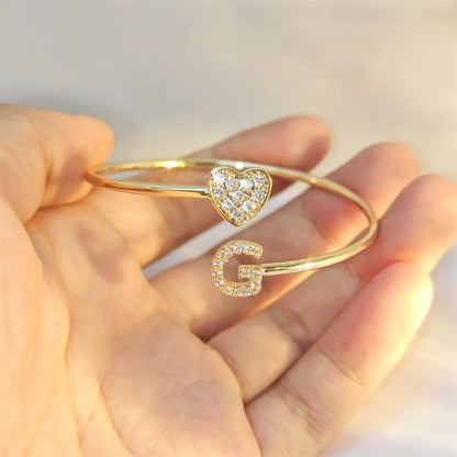 9mm Zircon Letters Bangle Plain Letter Charm Stagger