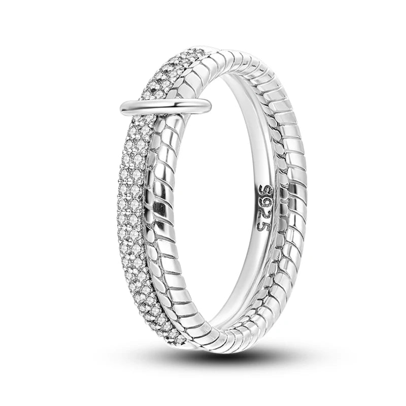925 Sterling Silver Geometric Overlapping Zircon Rings