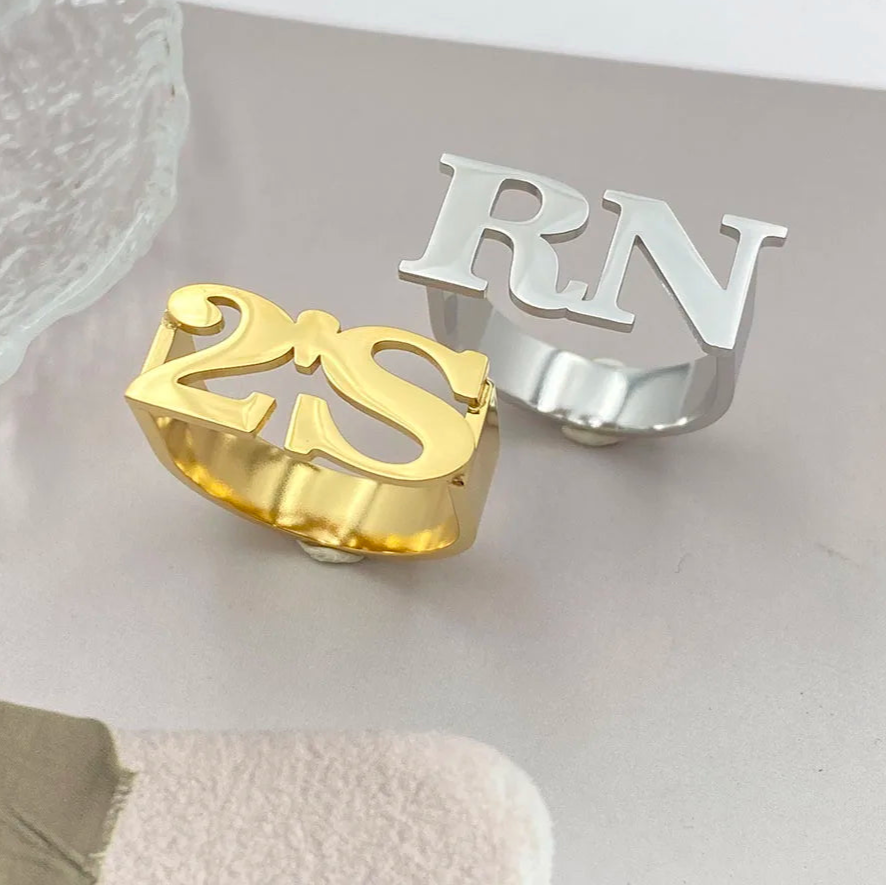 Custom 2 Letter Initial Unisex Ring Uniqueura Gold Jewellery
