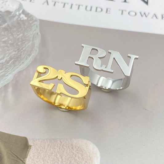 Custom 2 Letter Initial Unisex Ring Uniqueura Gold Jewellery