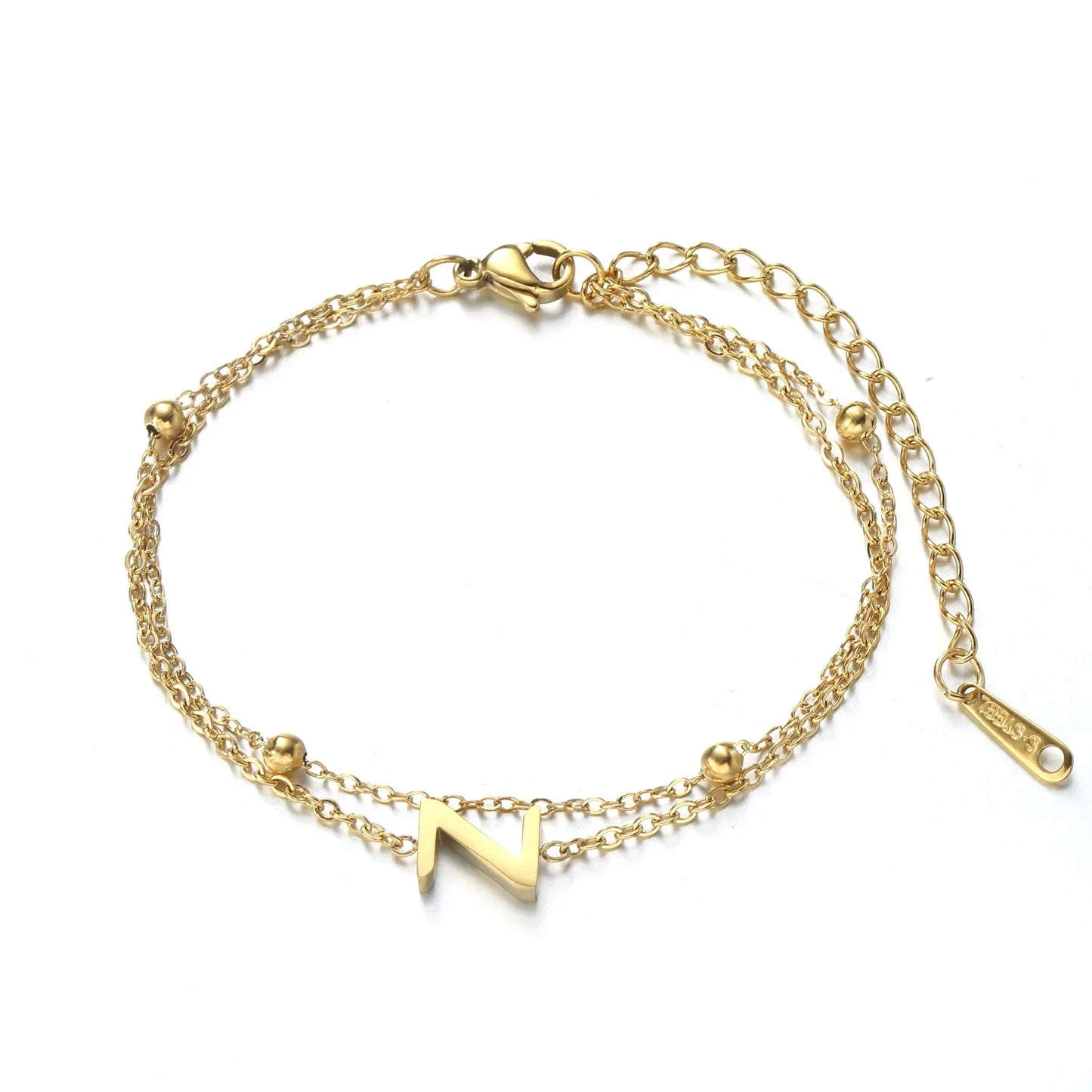 New Fashion A-Z Letter Double Layer Bracelets Simple Stainless