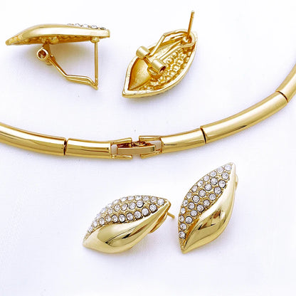 Gold-Tone Jewelry Set for Women – Luxury Dubai/Nigeria-Inspired Drop Pendant Necklace