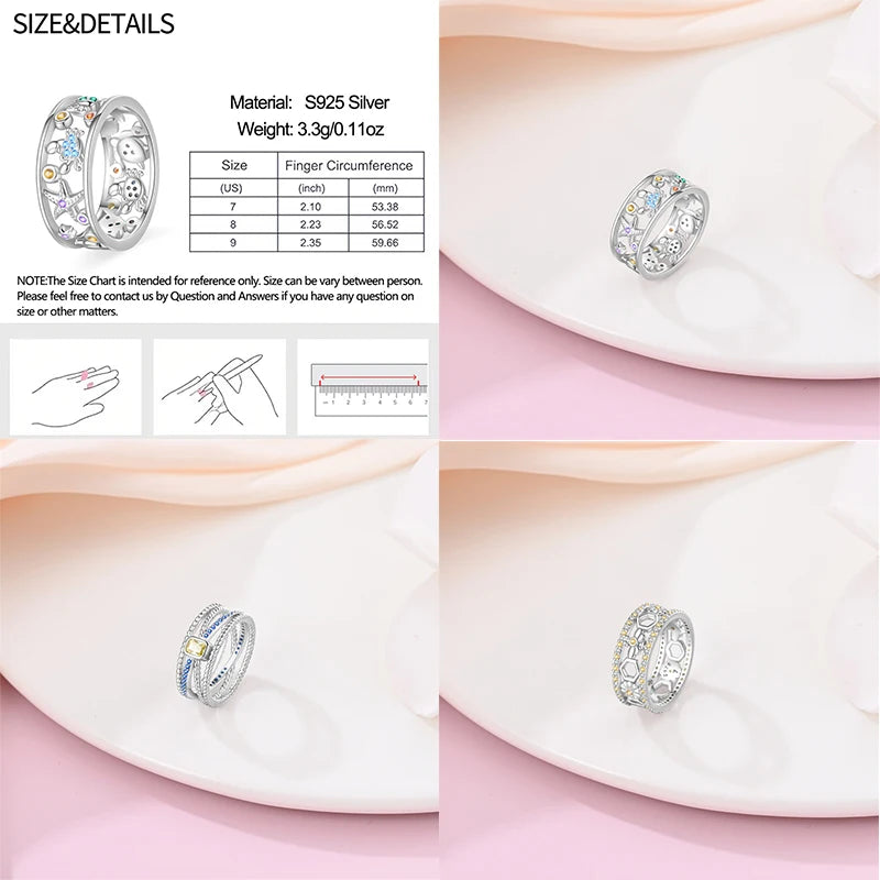 925 Silver Hollow Ring Size 6-9 Flower Sun Design