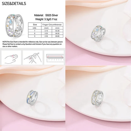 925 Silver Hollow Ring Size 6-9 Flower Sun Design