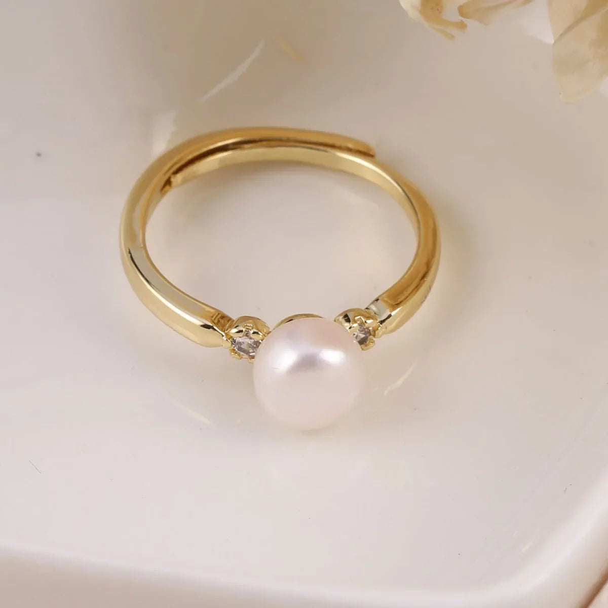 Natural Round Freshwater Pearl Cirque Ring – Adjustable DIY Jewelry