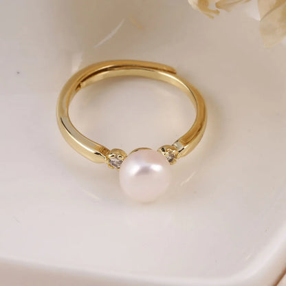 Natural Round Freshwater Pearl Cirque Ring – Adjustable DIY Jewelry