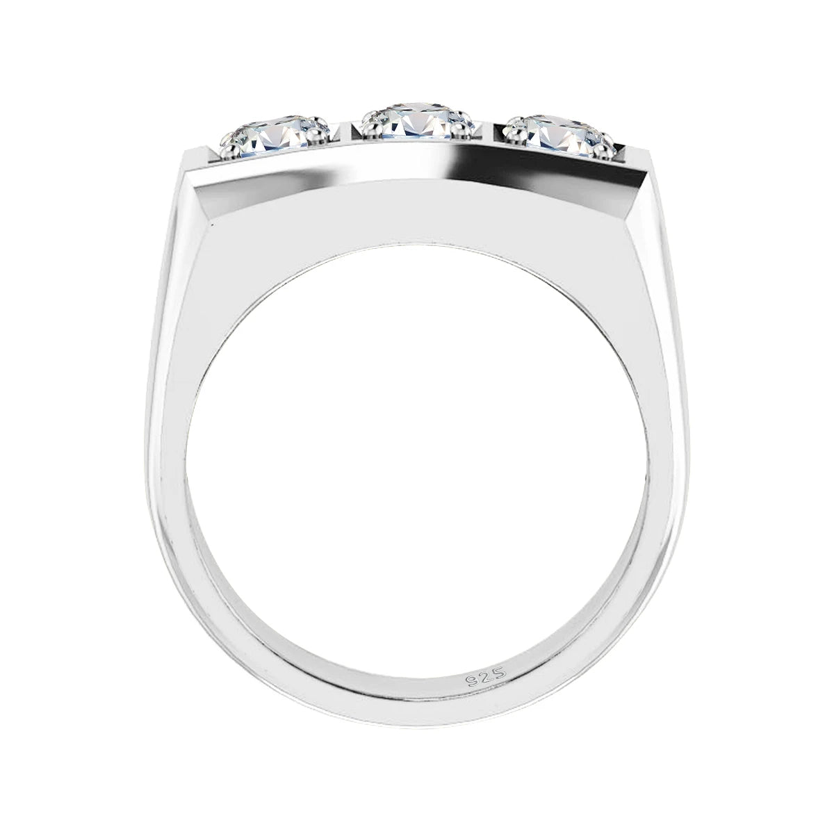 Heavy 3 Stone Moissanite Ring For Men And Women Sterling Silver 925