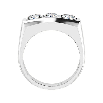 Heavy 3 Stone Moissanite Ring For Men And Women Sterling Silver 925