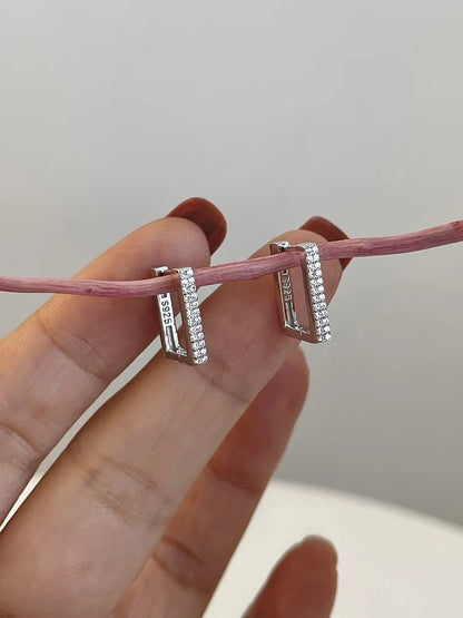 925 Sterling Silver Geometric Zircon Earrings for Women