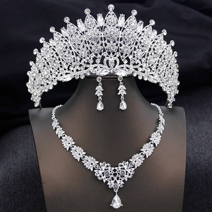 Royal Queen Champagne Tiara and Crown Bridal Jewelry Sets For Women