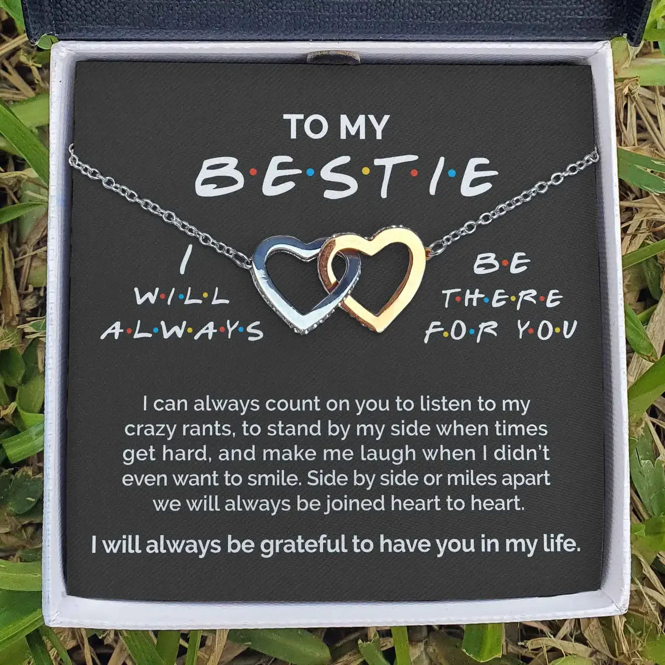 To My Bestie – Double Interlocked Heart Necklace