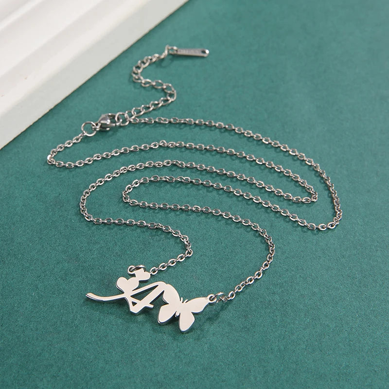 New Fashion 26 Initials Letter Pendant Butterfly Necklace