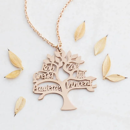 Tree of Life Pendant Necklace Personalized Family Member Name Stainless Steel Jewelry Choker Gift
