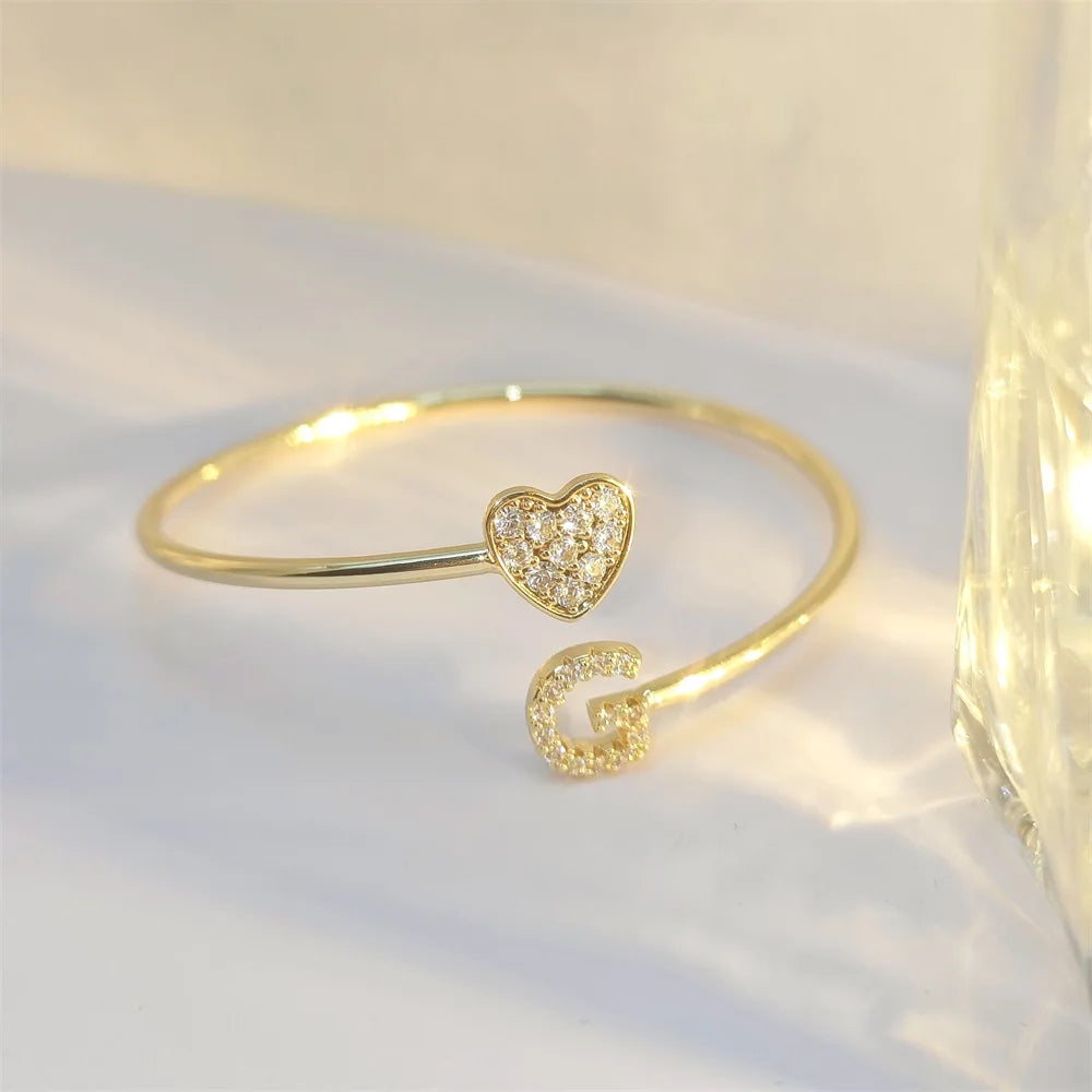 9mm Zircon Letters Bangle Plain Letter Charm Stagger