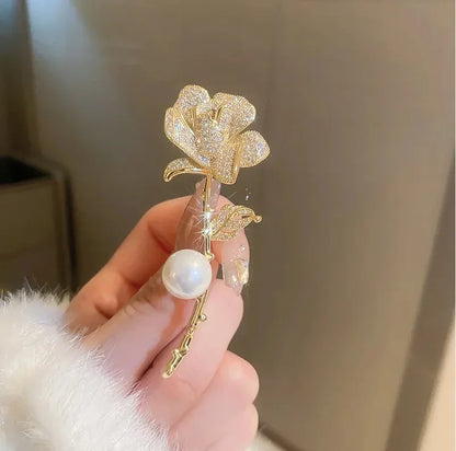 Luxury Snowflake Pearl Crystal Brooch For Women's Jewelry