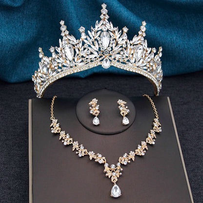 Princess Crown Bridal Jewelry Set for Women – Tiaras, Necklace & Earrings