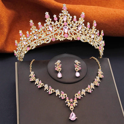Elegant Bride Tiara and Necklace Earrings Set – 3 PCS Jewelry for Weddings Birthdays