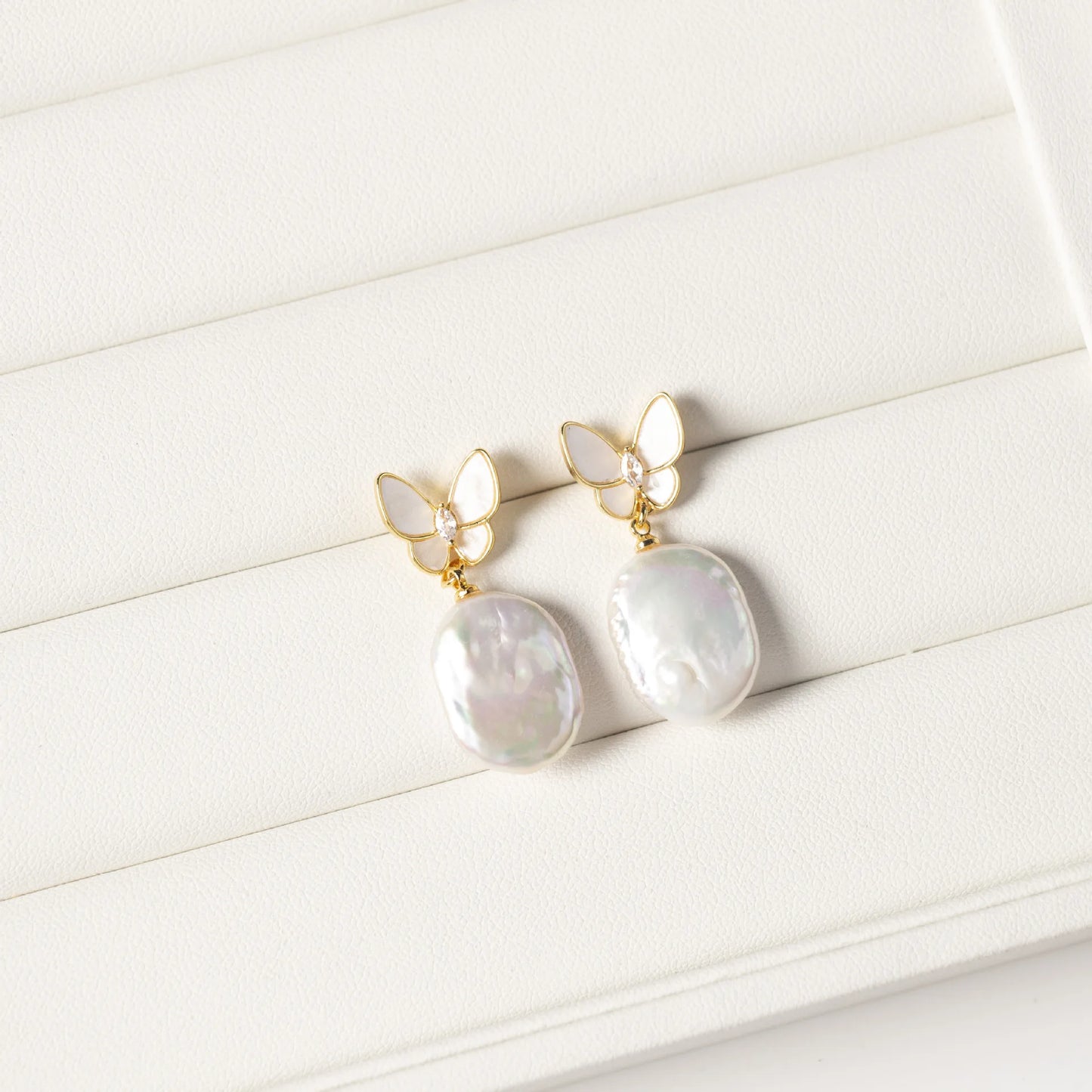 14K Gold Filled Baroque Pearl Butterfly Earrings