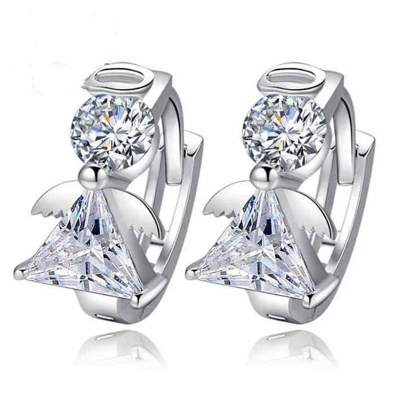 925 Sterling Silver Angel Hoop Earrings