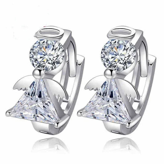 925 Sterling Silver Angel Hoop Earrings
