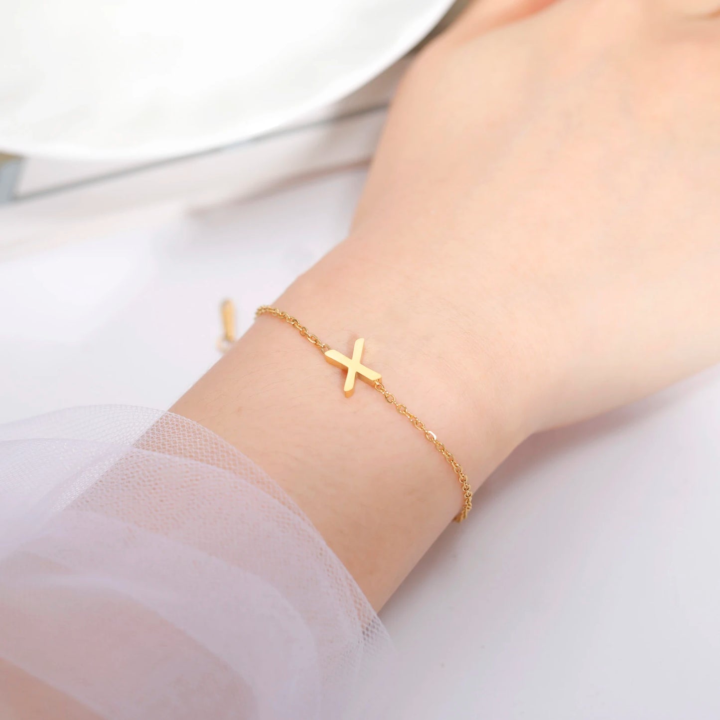 New Fashion A-Z Letter Double Layer Bracelets Simple Stainless