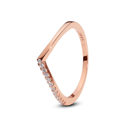 925 Sterling Silver Love Heart Crown Wishbone Zircon Ring