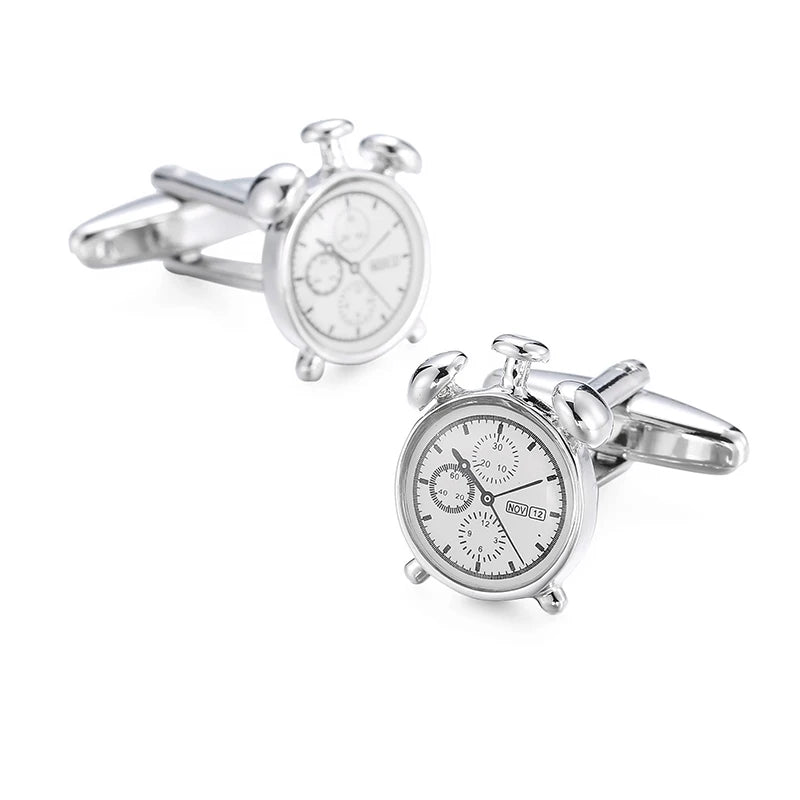 Vintage Clock Cufflinks Men's French Shirt Cufflinks Copper Material Clock Alarm