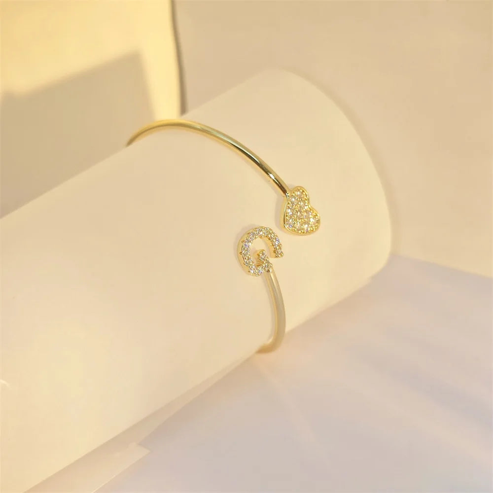 9mm Zircon Letters Bangle Plain Letter Charm Stagger